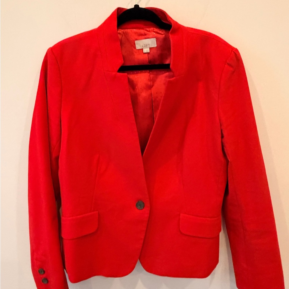 LOFT Red Structured Blazer Jacket Size 12 Tailored Career Classic